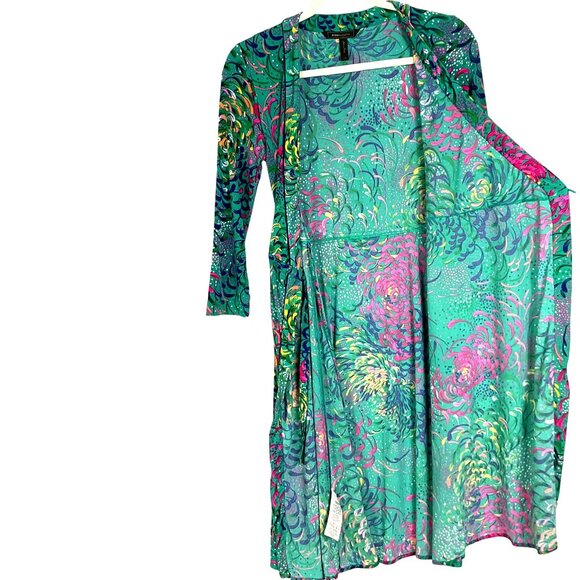 BCBGMaxazria Teal, Floral Wrap Dress, size XS, 95% Polyester & 5% Spandex - Picture 7 of 14